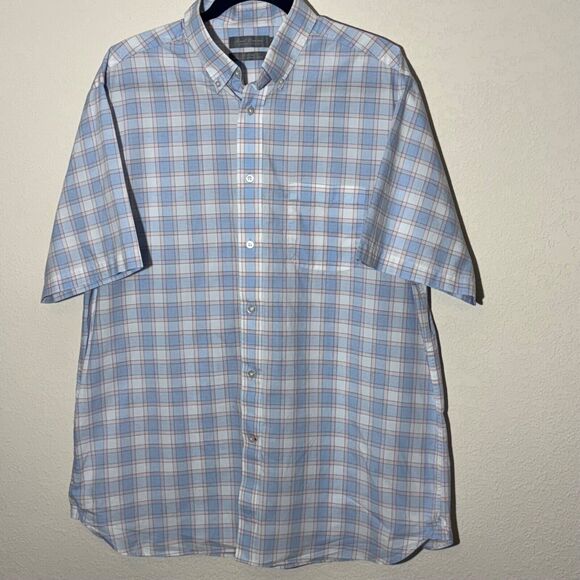 Daniel Cremieux Shirt Mens L Blue Plaid SS Button Down Poplin Signature Casual‎ - Picture 1 of 5